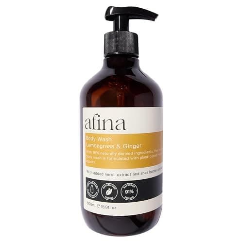 Image of Afina Lemongrass & Ginger Luxury Body Wash - 500ml Shower Gel Bottle - Lemon, Bergamot & Ginger Notes with a Deep Base of Musk, Cedarwood & Heliotrope - Vegan Friendly Body Wash - UK Produced