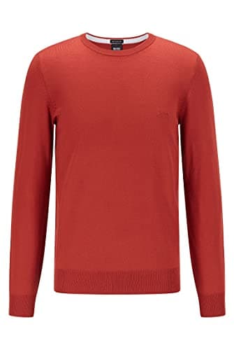 Image of BOSS Mens Botto-L Virgin-Wool Regular-fit Sweater with Logo Embroidery Red