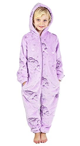 Image of CityComfort Glow in The Dark Onesie Kids Onesies for Girls Rainbow Unicorn Pyjamas 3-14 Years Old (Purple, 11-12 Years)