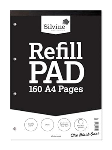 Image of Silvine 160 Page A4 Refill Pad, Head Bound and Punched 4 Holes. Plain White Pages. Ref A4RPP