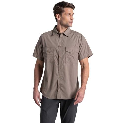 Image of Craghoppers Mens Kiwi II Short Sleeve Hiking Shirt, Pebble, XL EU