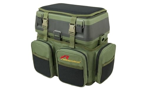Image of Roddarch Fishing Seat Box and Rucksack: 600D Ripstop Nylon Backpack with 18 Litre ABS Tackle Box and Padded Shoulder Straps