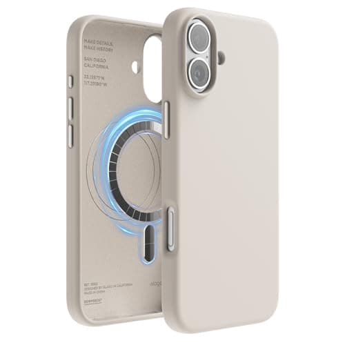 Image of elago Magnetic Silicone Case Compatible with iPhone 16 Plus Case 6.7 Inch Compatible with All MagSafe Accessories - Built-in Magnets, Soft Grip Silicone, Shockproof (Stone)