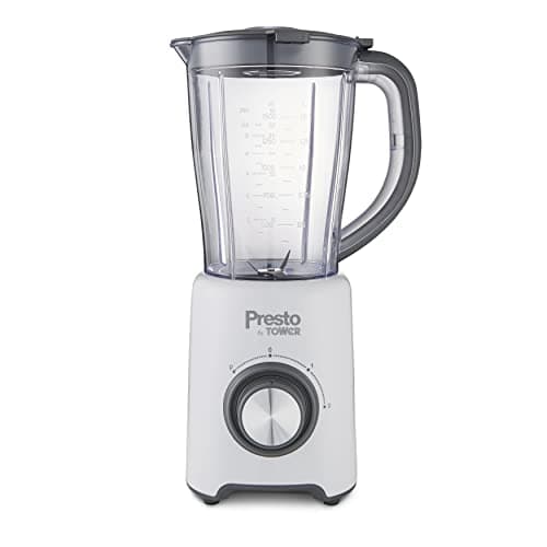 Image of Presto By Tower Jug Blender, 1.5 Litre Capacity, 2 Speed Settings and Pulse, Stainless Steel Blades and Dial, 35 g Grinder Attachment, Powerful 500W, White, PT12052WHT
