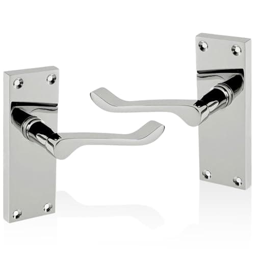 Image of HANDLESTORE Victorian Scroll Latch Door Handles on Backplate – Polished Chrome Lever Handle Set with Spindle & Screws (1 Pack)