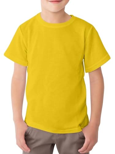 Image of Looks Divine Gift Kids T-Shirt Crew Neck Short Sleeve Boys Cotton T-Shirts Plain Tops for Childerns (UK, Age, 9 Years, 11 Years, Regular, Yellow)