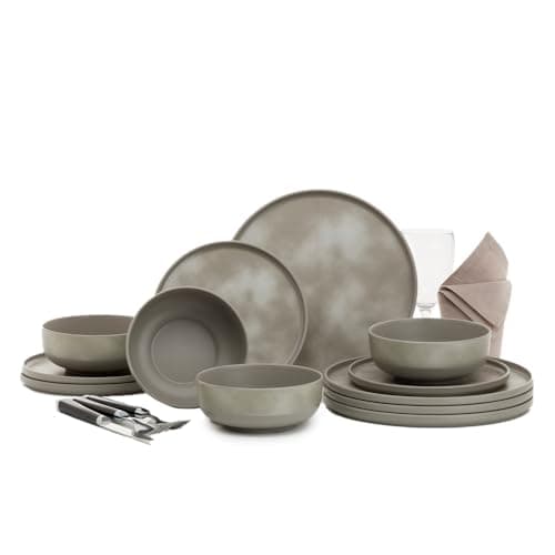 Image of FLAMEFIELD Pebble Sky 12-Piece Melamine Set - Twilight-Inspired Outdoor Dinnerware, Durable & Break-Resistant, Dishwasher Safe, Perfect for Serene Nature Dining