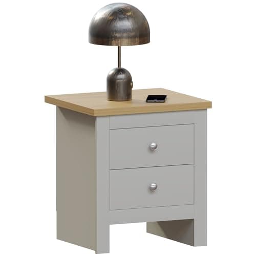 Image of Vida Designs Arlington 2 Drawer Bedside Cabinet Chest of Drawers Table Storage Bedroom (Grey)
