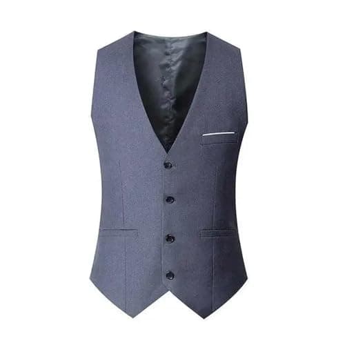 Image of Slim Fit Grey Ordinary Single-Breasted Casual Four-Season Universal Solid Color Fat Big Size Vest(Gray,2XL)