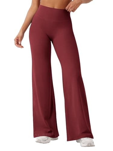 Image of YEOREO Seamless Yoga Trousers Women Straight Leggings High Waist Flared Leggings Sports Yoga Leggings Women Opaque Flared Trousers Anchor Red L
