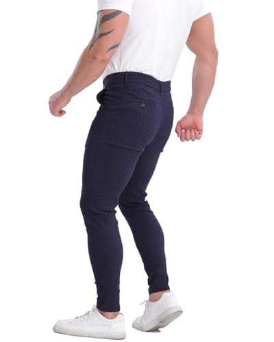 Image of KCANAAPPAREL Mens Chinos Trousers Slim Fit Stretch Flat-Front Tapered Skinny Dress Navy Blue Tweed Pants for Golf (32W x 30L)