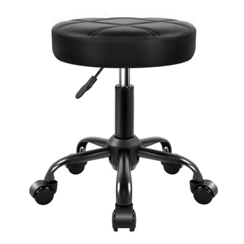 Image of KKTONER Rolling Stool Chair PU Leather Height Adjustable Round Stool with Wheels Chair for Salon Spa Drafting Small (Black)