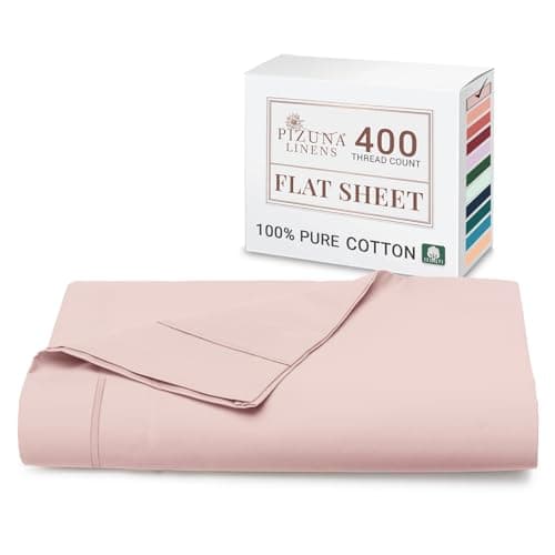 Image of Pizuna 100% Cotton King Size Flat Sheet Light Pink, 400 Thread Count Long Staple Cotton Flat Sheet King Size 275x280 cm, Soft Sateen Weave Top Sheet King Size (Cotton King Flat Sheet Light Pink)