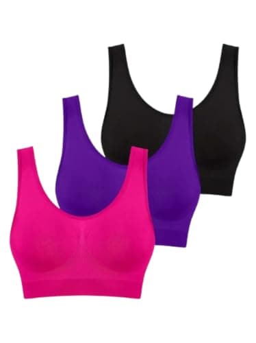 Image of Boolavard 3PCS/Set Seamless Bras for Women Unwired Brassiere No Pads Crop Top Soft Sports Tank Bras Female Sexy Lingerie Vest (UK, Alpha, M, Regular, Regular, Hot Pink Purple Black)