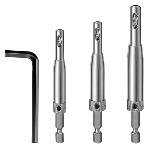 Image of 3pcs Self Centering Drill Bit Set, 1/4 Inch Hinge Drill Bit Self Centring, High Speed Steel Centering Hinge Drills Bits Sets for Door Cabinet Woodworking 5/64", 7/64", 9/64"(with a Spanner)