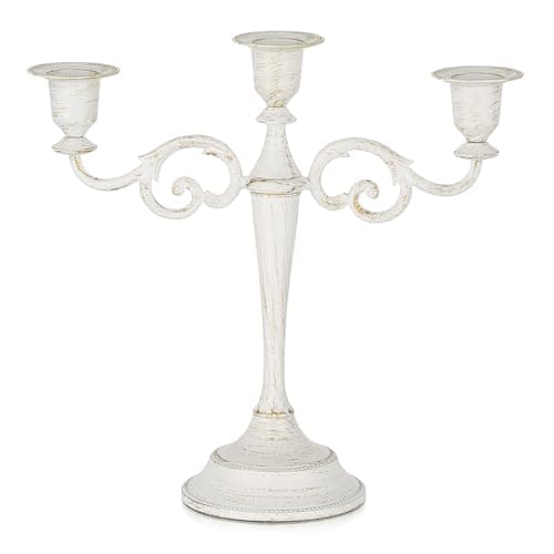 Image of Sziqiqi Candelabra Candle Holder 3-Arms Candlestick Holders, White Candle Stick Stands for Taper Candles for Wedding Table Centrepieces Candlelight Dinner Party Christmas Mantel Decor