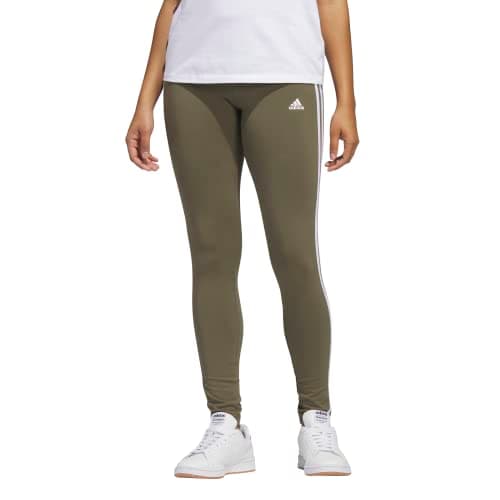 Image of adidas Women's Essentials 3-Stripes Leggings, Olive Strata/White, XS