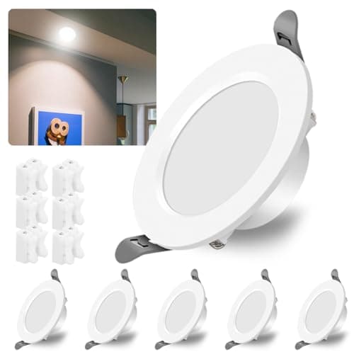 Image of LUXHEIM 6 Pack LED Downlights for Ceiling,Recessed Spotlight Super Flat 6W Energy Saving LED Spot Lights Ceiling 6500K 650 Lumens Slim Round Downlight for Bathroom Living Room Kitchen