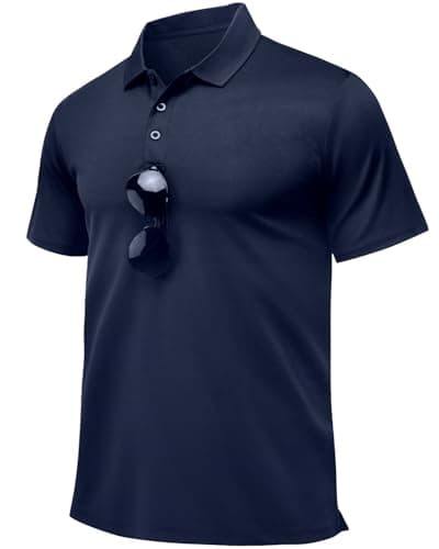 Image of Peakwell Polo T-Shirts Mens Work Polo Lightweight Golf Tops Short Sleeve Tennis Rugby Shirts Polo Tops, Navy, L