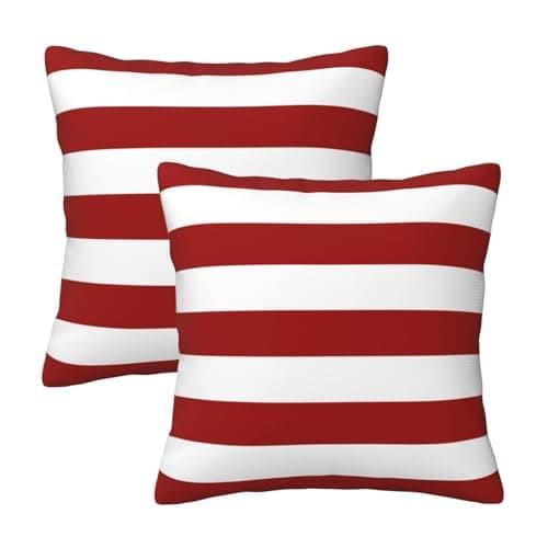 Image of Lcokin Red and White Stripes Throw Pillow Cover 16X16 in Set of 2 Cushion Farmhouse Pillow Covers Soft Pillow Cases Home Decor for Couch Sofa Living Room Bedroom Outdoor