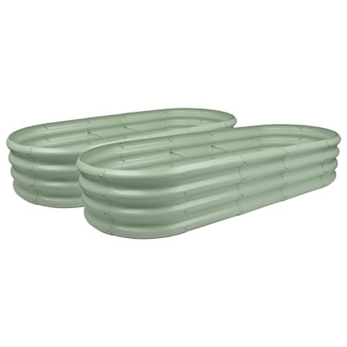 Image of Harbour Housewares Raised Garden Bed - Green - 180 x 90cm - Rounded - Pack of 2 - Bottomless Galvanised Steel Planter Box for Growing Outdoor Plants, Vegetables, Flowers and Herbs