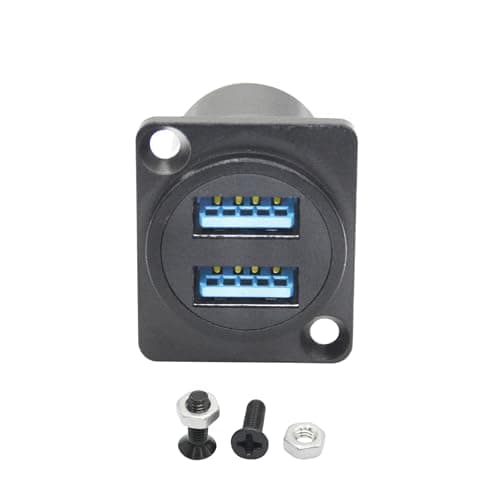Image of Riertostng Dual USB 3.0 Panel Mount Connector Adapter, D-Type USB Female to Female Through Socket with Install Screw, High Speed 5Gbps Data Transfer, 5V/2A Power (Black)
