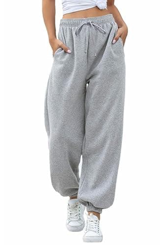 Image of Jhsnjnr Women's Oversized Running Joggers Casual Tracksuit Bottoms with Pockets Baggy Elastic Waist Trousers Sweatpants Grey