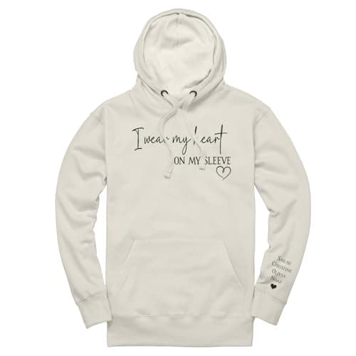 Image of Crafted Memories - Personalised Embroidered Hoodie | Unisex & Vegan | Matching Couples & Anniversaries | Custom Names & Dates | Mother's Day, Heart on Sleeve, Cotton-Blend Sweatshirt