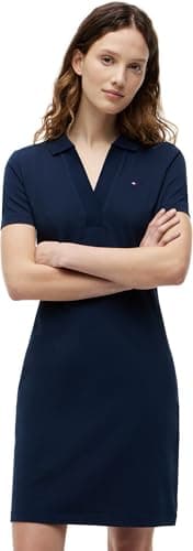 Image of Tommy Hilfiger Women's Slim Fit V-Neck Polo Dress, Blue (Dark Night Navy), XL