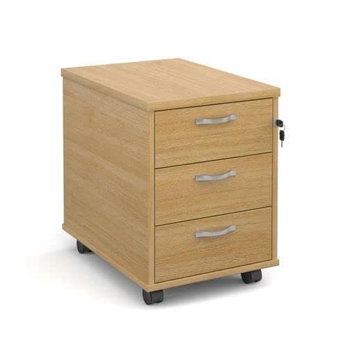 Image of Office Monster Hayes mobile 3 drawer pedestal with silver handles 600mm deep - oak