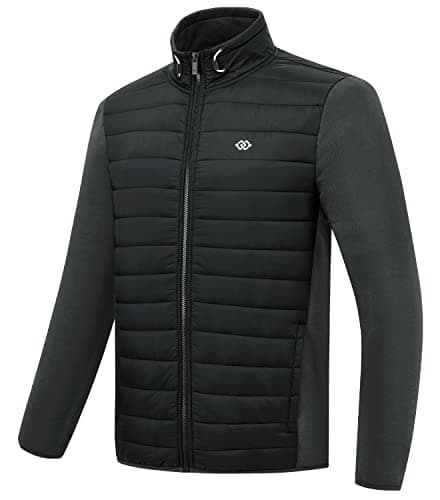 Image of MoFiz Men's Jackets Lightweight Insulated Hybrid Down Jacket Full Zip Running Hiking Travel Outdoor Coat Dark Grey Size US XL/EU 2XL