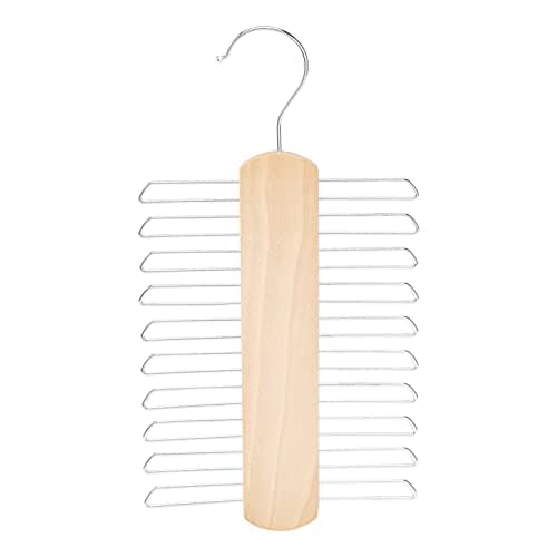 Image of Amazon Basics 20 Bar Wooden Tie Hanger & Belt Rack, 2-Pack, 16 cm, Natural