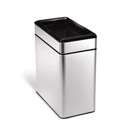 Image of simplehuman CW1225 10L Slim Profile Open Office Business Commercial Bin, Lift-Off Lid, Inner Bucket, Fingerprint-proof, Brushed Stainless Steel, W 15.8 cm x H 33.1 cm x D 28.8 cm