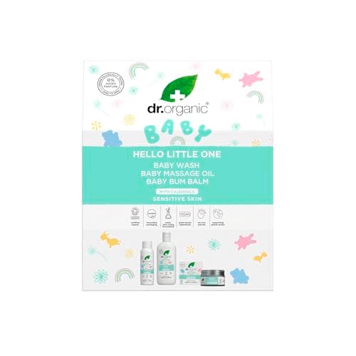Image of Dr Organic Baby Gift Set with Organic Calendula, Baby Wash, Bum Balm & Massage Oil, Soothing Regime, Newborn Essentials, Calming, Natural, Vegan, Cruelty-Free, Paraben & SLS-Free, Organic