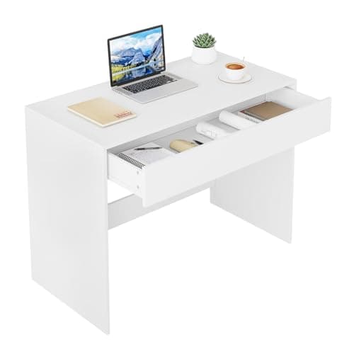 Image of eSituro Computer Desk with Drawer, Home Office Desk 100x50x75 cm, Vanity Table with Storage, Dressing Table for Bedroom, White