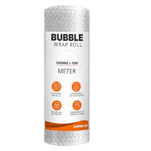 Image of ASPIRE UK Bubble Wrap Roll for Packaging – 500mm x 10m Clear Polythene Small Air Bubble Wrap, Durable Packing Material for Shipping, Moving, Storage, Office & Warehouse Use