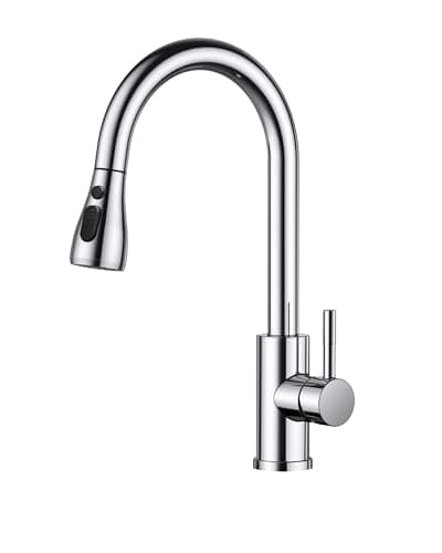Image of FORIOUS Kitchen Tap, Kitchen Mixer Taps with Pull Out Sprayer, Swivel Single Handle High Arc Pull Down Stainless Steel Sink Faucet, Polished Chrome