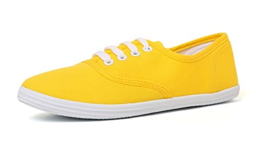 Image of VenusCelia Women's Rainbow Lace Up Sneaker Shoes, Yellow Canvas, 7 UK