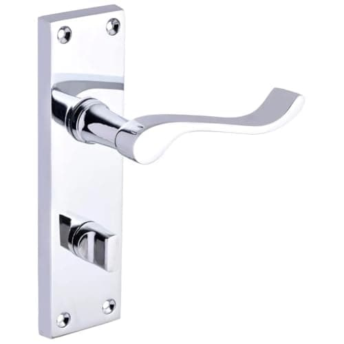 Image of Designer Levers - Victorian Scroll Lever Door Handles - Polished Chrome - 1 Pair - Bathroom Locking Door Handle - with Thumbturn