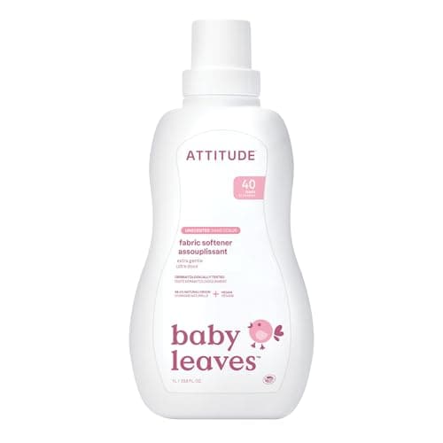 Image of ATTITUDE Baby Fabric Softener Liquid, EWG Verified, Safe for Baby Clothes, Infant and Newborn, Vegan and Naturally Derived Washing Soap, HE Compatible, Unscented, 40 Loads, 1.04 Liter