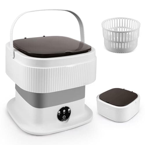 Image of Portable Washing Machine,11L Mini Travel Washing Machine, Integrated Washing & Dehydration, 45db Low Noise, with 1 Spin Basket, 3 Clothes Hangers, Ideal for Lingeries, Briefs, Baby Clothes (Grey)