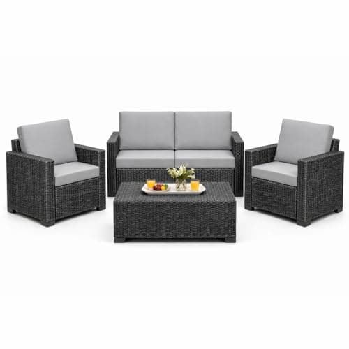 Image of David & Amaya Rattan Garden Sofa Chair Patio 2, 3 or 4 Seater Outdoor Thick Padded Comfy Seat Cushions Set Only (Furniture Not Included) Water-Resistant Removable Cover (8 Pc Grey Patio Set)