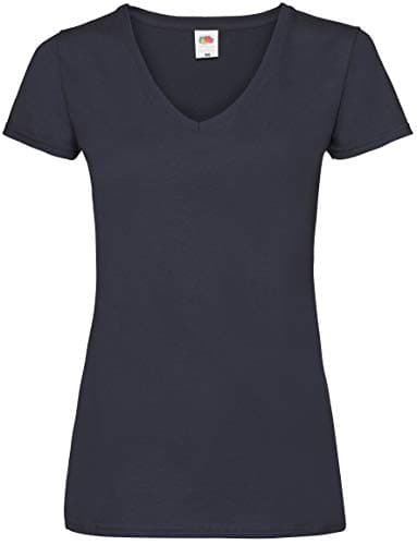 Image of FRUIT OF THE LOOM Women's V-neck Valueweight T Shirt, Blue - Deep Navy, L UK