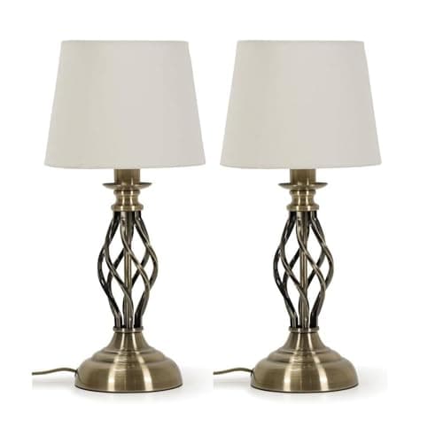 Image of ValueLights | Antique Brass Table Lamps with Fabric Lampshades | Table Lamps, Home Décor & Improvement Essential | Set of 2