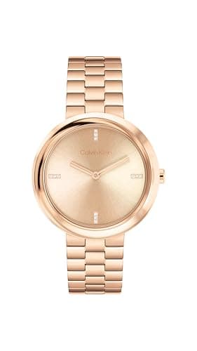 Image of Calvin Klein Two Hand Quartz Movement Watch for Women Twisted Bezel Collection with Rose Gold Colored Stainless Steel Bracelet - 25100095