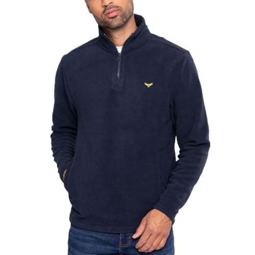 Image of Threadbare 'Blade' Men's Quarter Zip Outdoors Pullover Fleece Sweatshirt, Navy, M