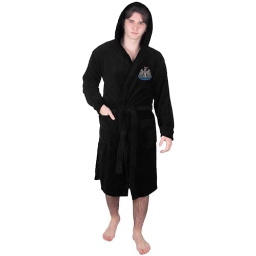 Image of Newcastle United FC Official Gift Mens Fleece Dressing Gown Robe Black XL