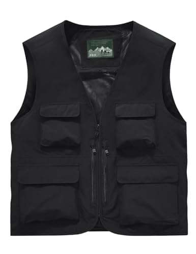 Image of Sukany Men's Safari Utility Fishing Vest Work Travel Cargo Gilet Tool Military Tactical Shooting Waistcoat Outdoor Clothing Multi Pocket Jacket Fisherman Costume Black S