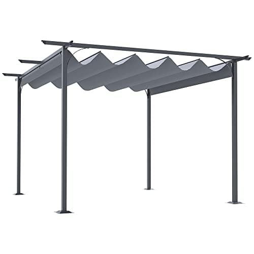 Image of Outsunny 3.5M X 3.5M Metal Pergola Gazebo Awning Retractable Canopy Outdoor Garden Sun Shade Shelter Marquee Party BBQ, Grey