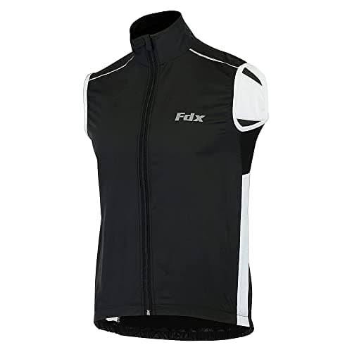 Image of FDX Cycling Gilet Men’s - Lightweight, Breathable Sleeveless Reflective Biking Jacket - Windproof Vest for Running, MTB, Hiking, Gym, Riding - Water Resistant Bicycle Top Gear (Black-Large)